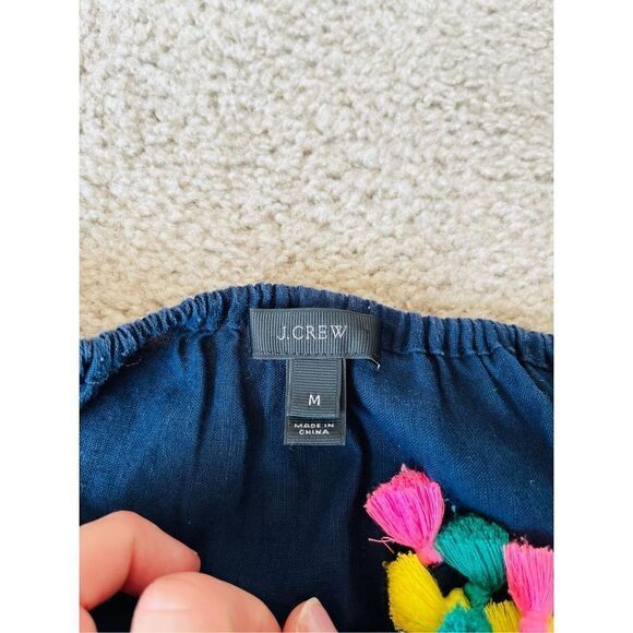 Women's J Crew Navy Boho Shift Dress Cover Up Tassel Tie Size M - Picture 10 of 10